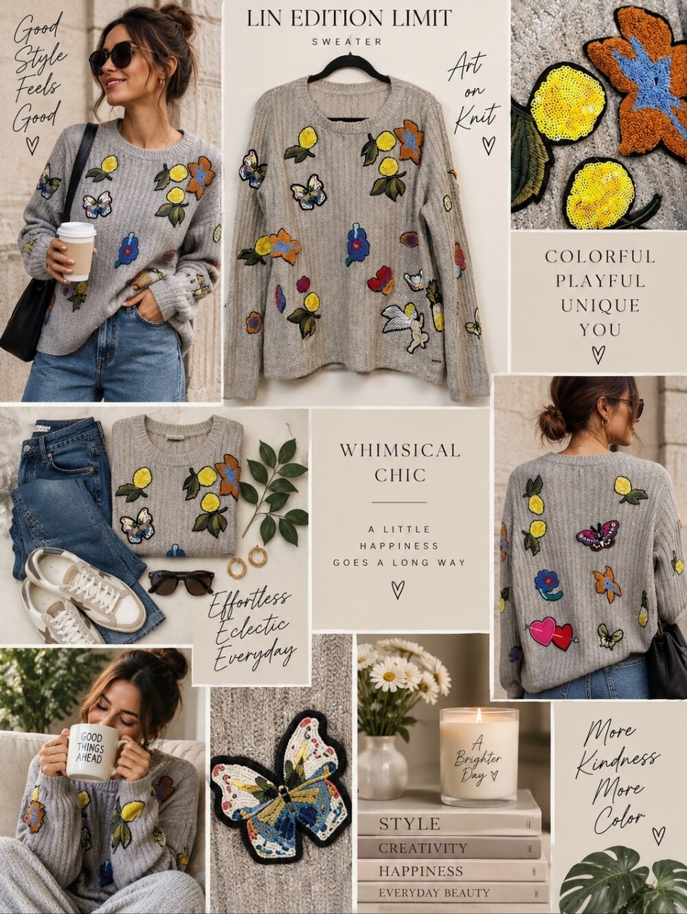 LIN Edition Limit Ribberd Sweater Wool Blend Patches Playful - XL